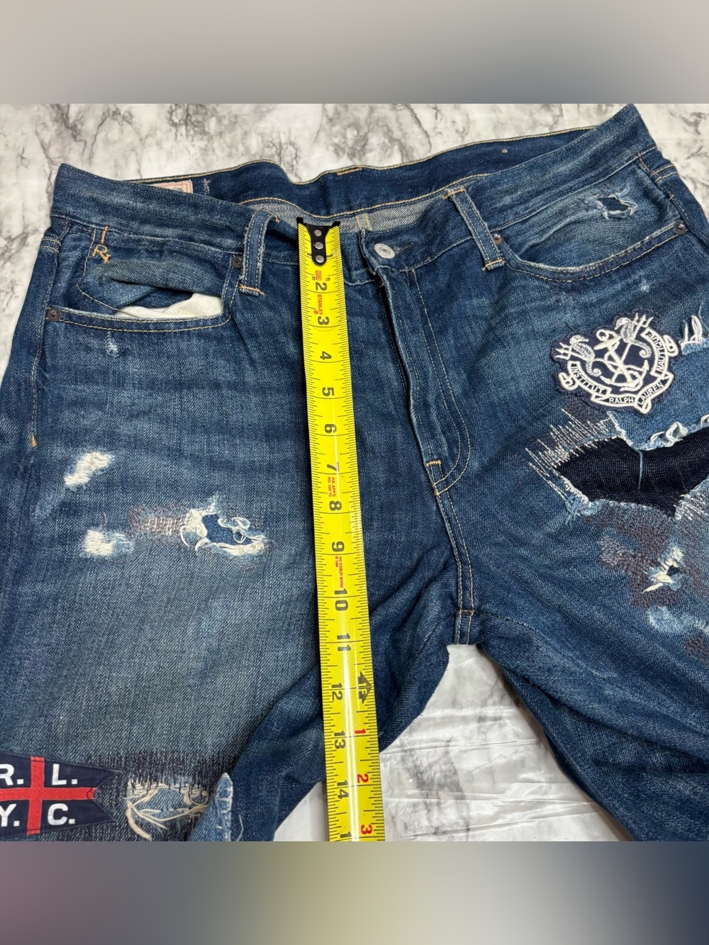 POLO RALPH LAUREN Astor Slim Boyfriend Patchwork Denim Jeans Size 31 blue cotton - Picture 5 of 9